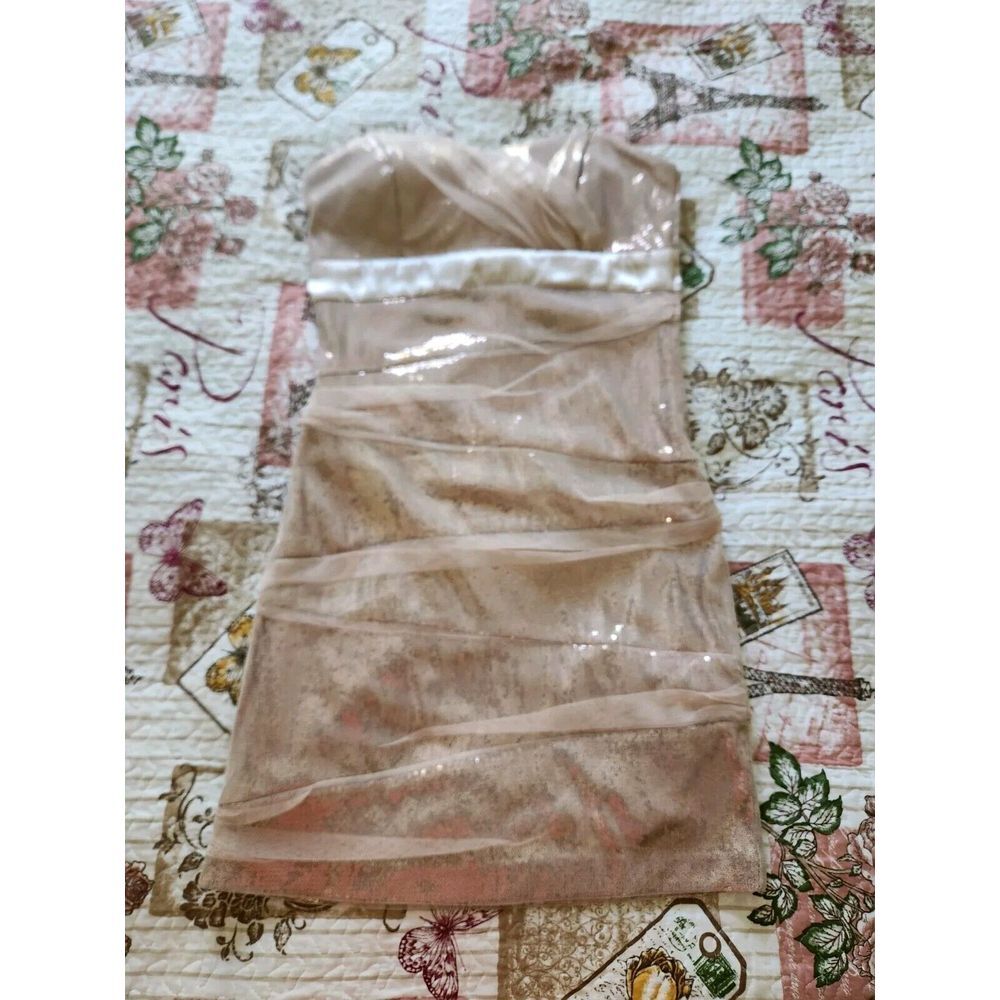 Windsor Women's Strapless Sequin Gold Color Mini Dress Zipper Closure Size S - Picture 1 of 6